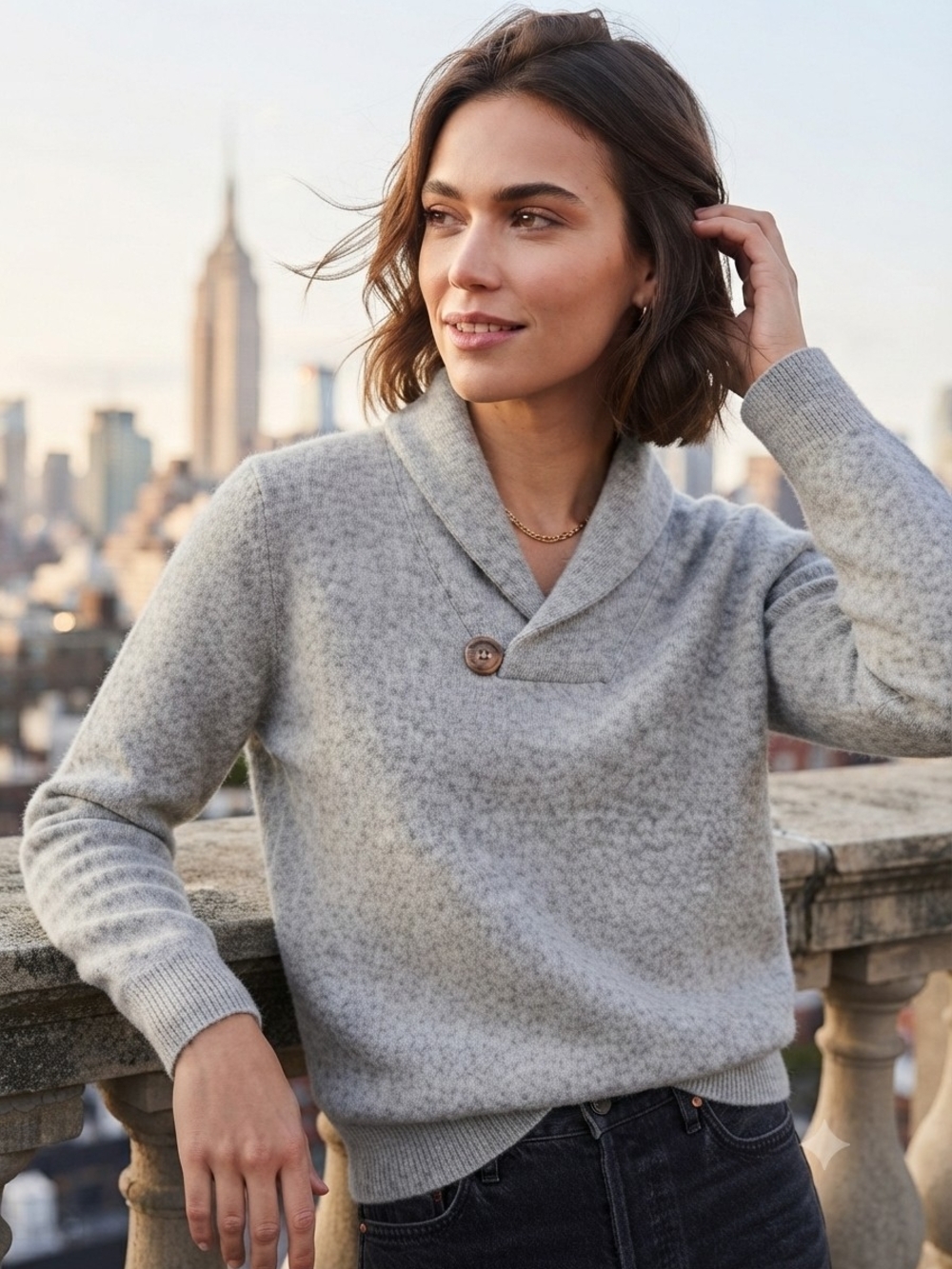 Banana Republic Light Gray Shawl-Collar Sweater with Button